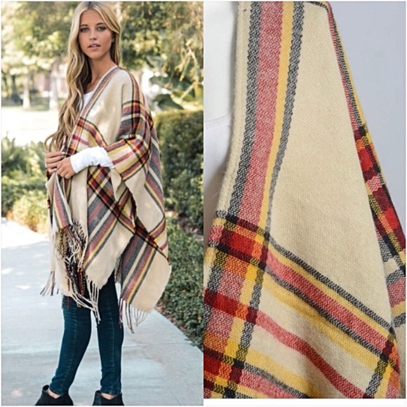 Boho Fringe Acrylic Sweater Kimono Wrap O/S - Picture 4 of 8